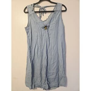 Vintage Gap TENCEL Tie Back Sz M Dress Bee Embroidered Blue Midi Fall Retro Y2K